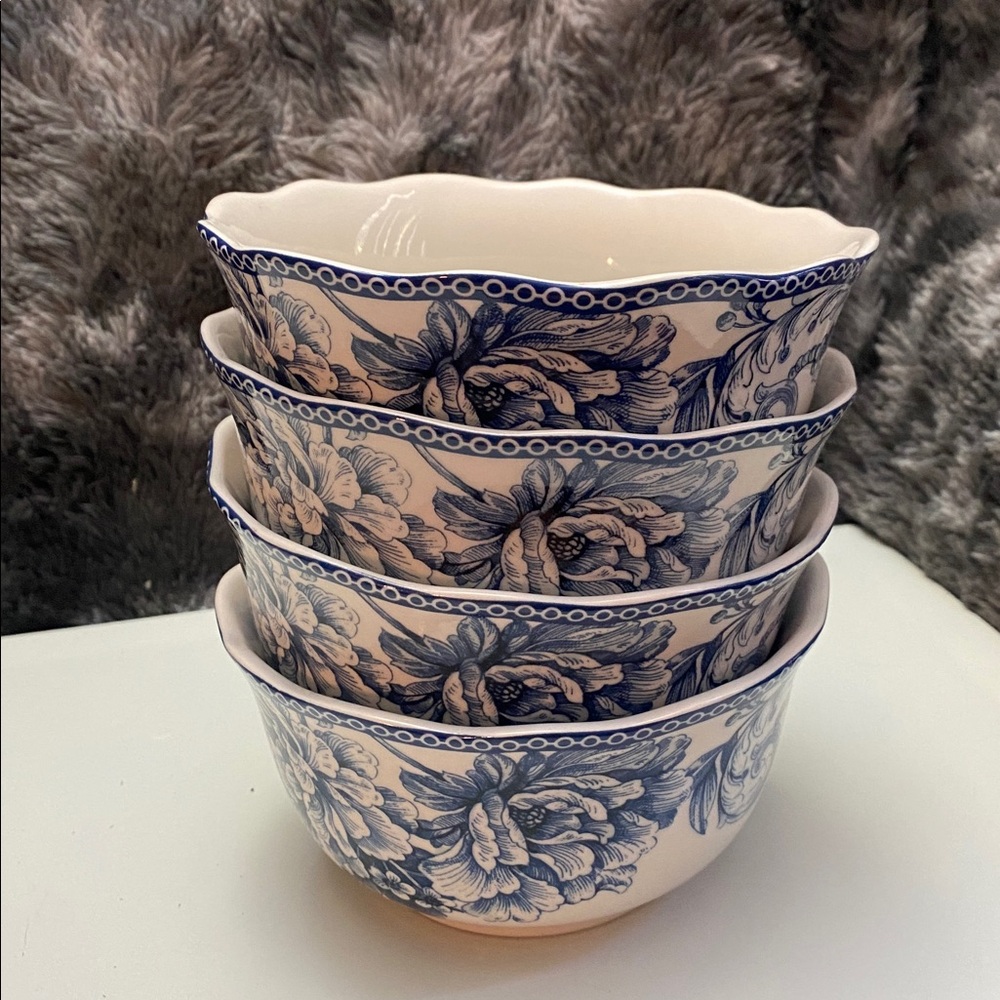 222 Fifth Adelaide Blue Toile Soup, Cereal, Salad Bowls | Set of 4